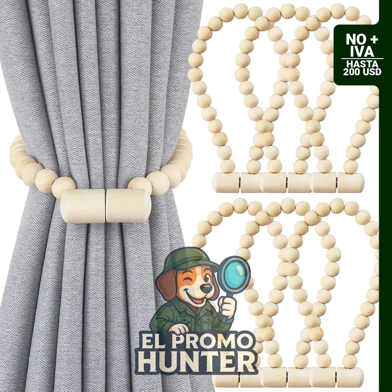Pack de 6 alzapaños magnéticos de madera para cortinas, soporte de tratamiento de ventanas.