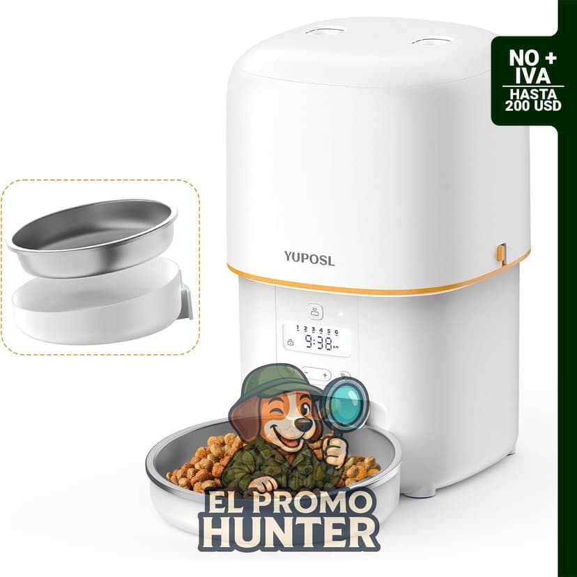 Comedero automático para gatos de 3 L, con diseño antiatascos y cuenco de acero inoxidable.