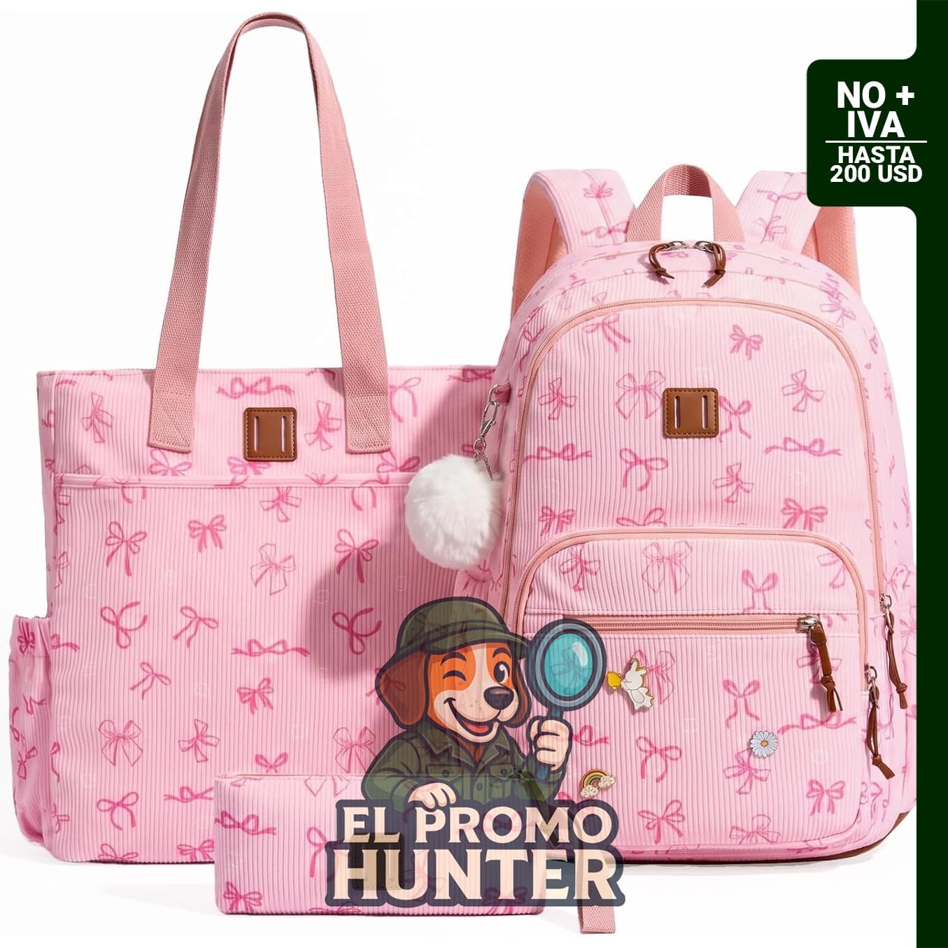 Amythe mochila escolar de 17" (43 cm) con bolso y estuche a juego.