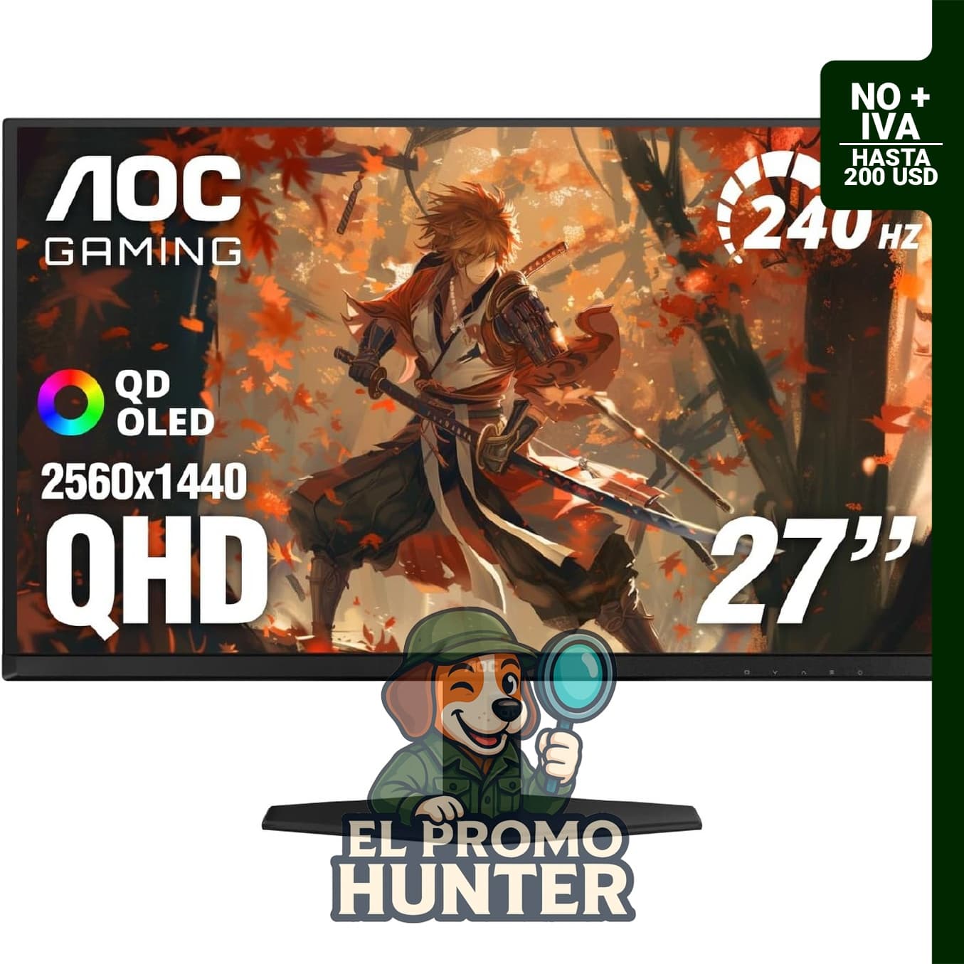 AOC Q27GAZD - Monitor QD OLED de 27", resolución QHD 2560 x 1440, 240Hz, 0.03ms, HDMI 2.0 y Display Port.
