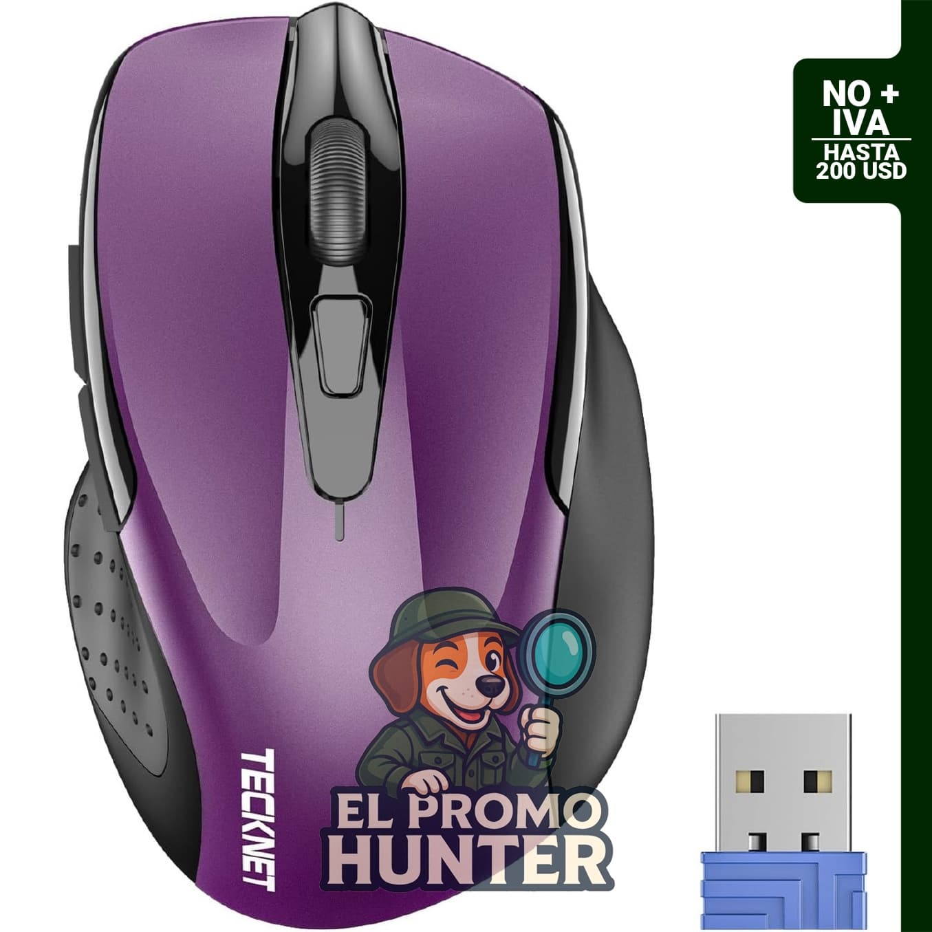 Mouse óptico ergonómico TeckNet Pro 2.4 G con nanorecibidor USB, 6 botones y 5 niveles de ajuste de DPI.