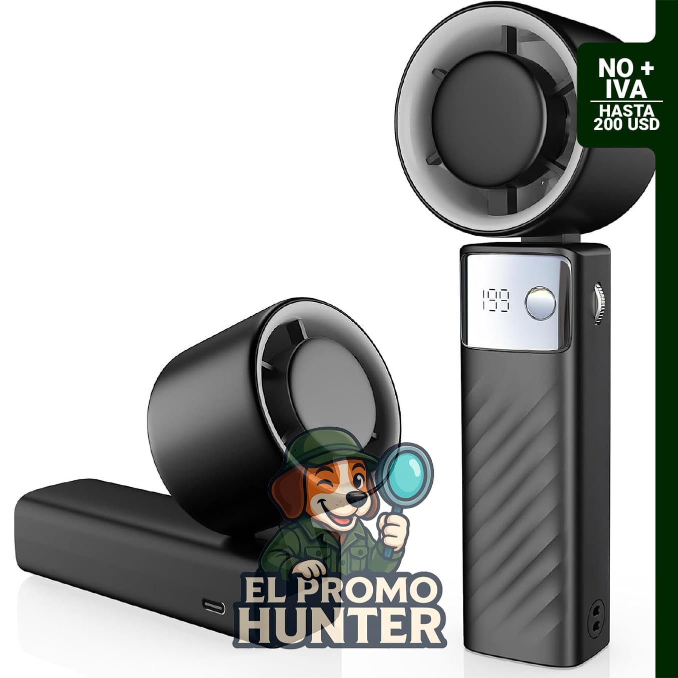 YOSHENMO Ventilador turbo portátil de mano, mini ventilador plegable con tecnología Air Turbo, ajuste de velocidad 1-199, tiempo de funcionamiento de 20 horas, pantalla LED.