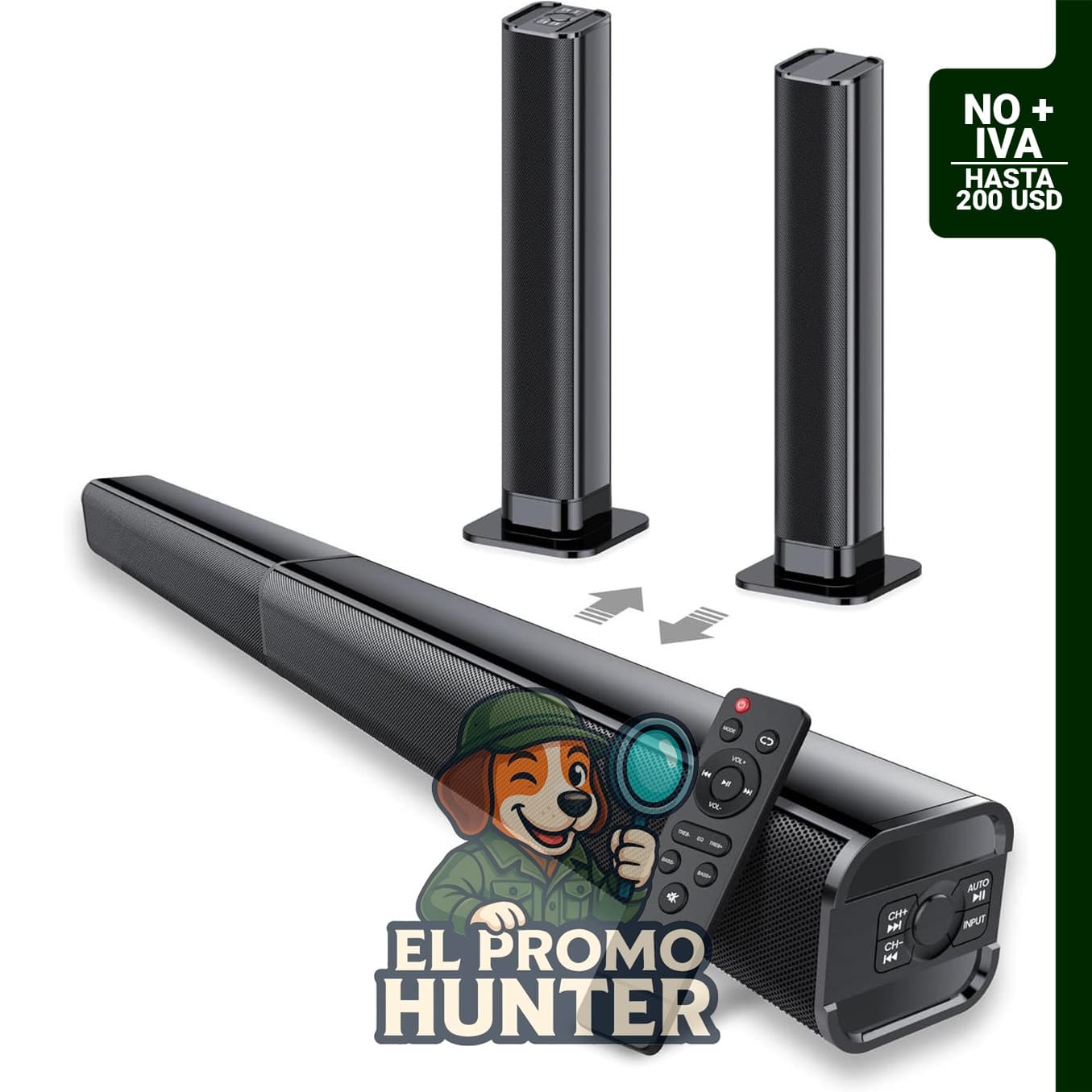 Barra de sonido Bluetooth 5.3 de 80 W con sonido envolvente y graves desmontables 2 en 1.
