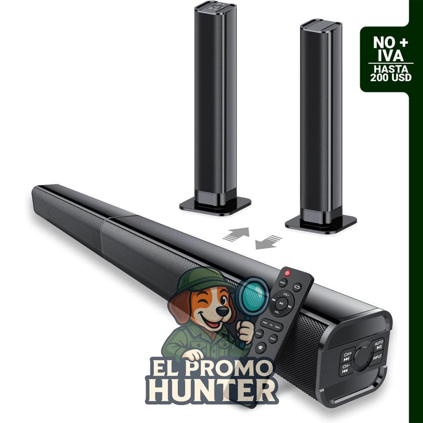 Barra de sonido Bluetooth 5.3 de 80 W con sonido envolvente y graves desmontables 2 en 1.