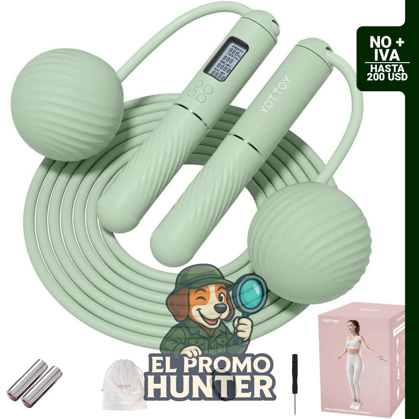YOTTOY Cuerda de saltar inalámbrica con contador y bola, incluye pantalla LCD.