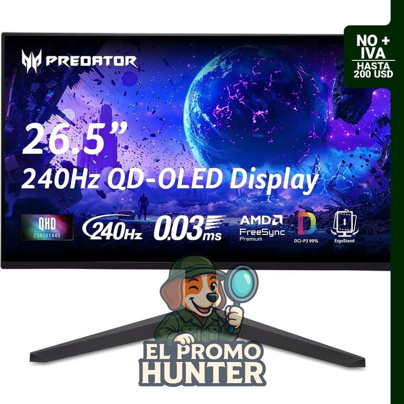 Monitor Acer Predator X27U W1 de 26.5" (67.3 cm) QHD 2560x1440 QD-OLED con frecuencia de 240Hz.