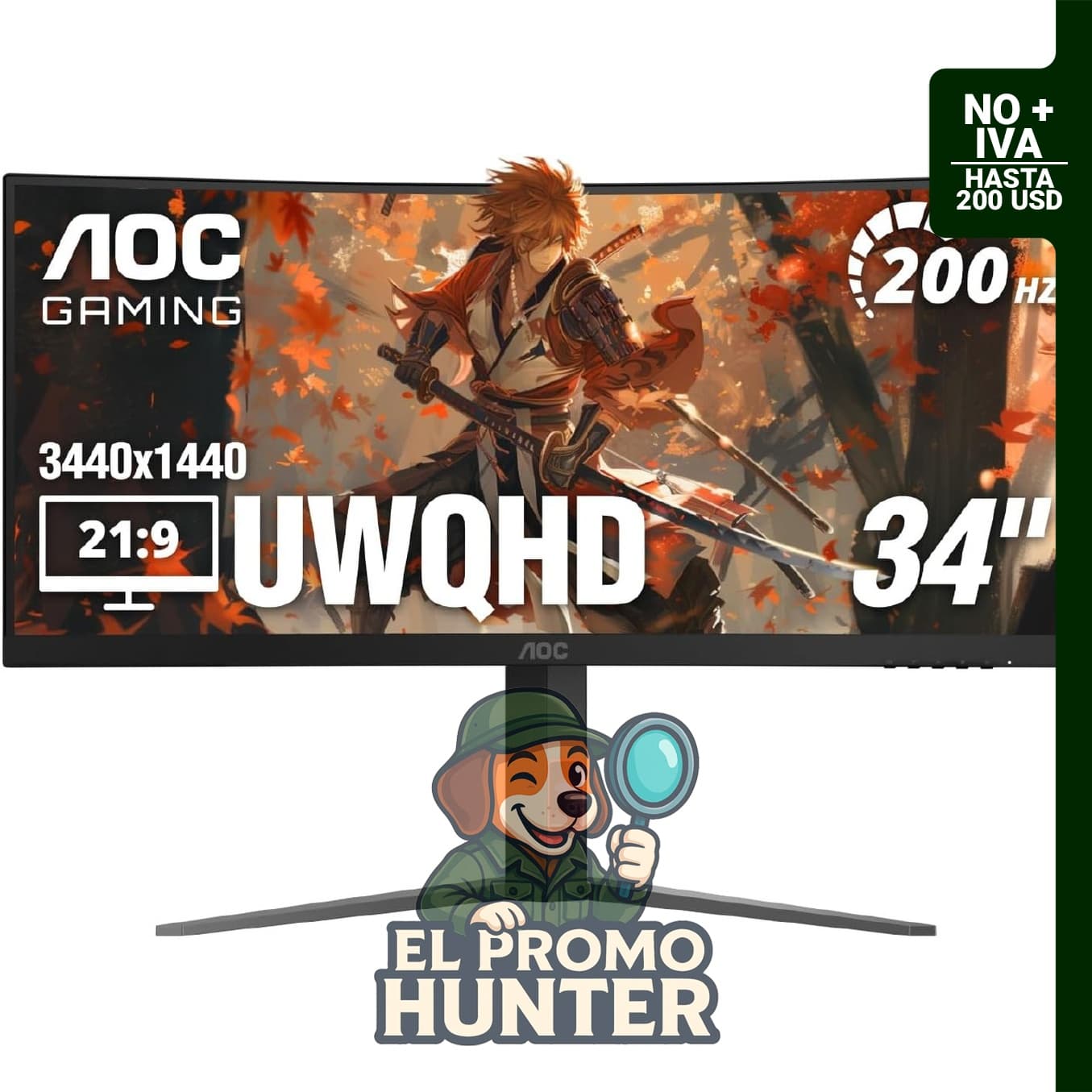 AOC CU34G4H Monitor de juegos ultraancho curvo de 34" (86.4 cm) WQHD 3440x1440, panel VA 1500R, 0.3ms MPRT.