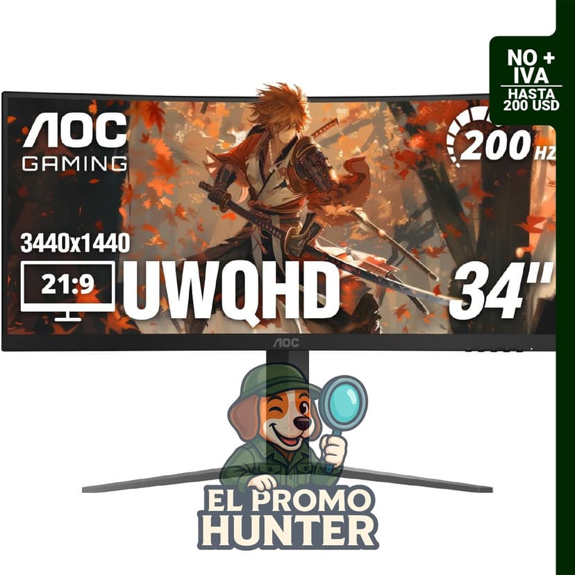 AOC CU34G4H Monitor de juegos ultraancho curvo de 34" (86.4 cm) WQHD 3440x1440, panel VA 1500R, 0.3ms MPRT.