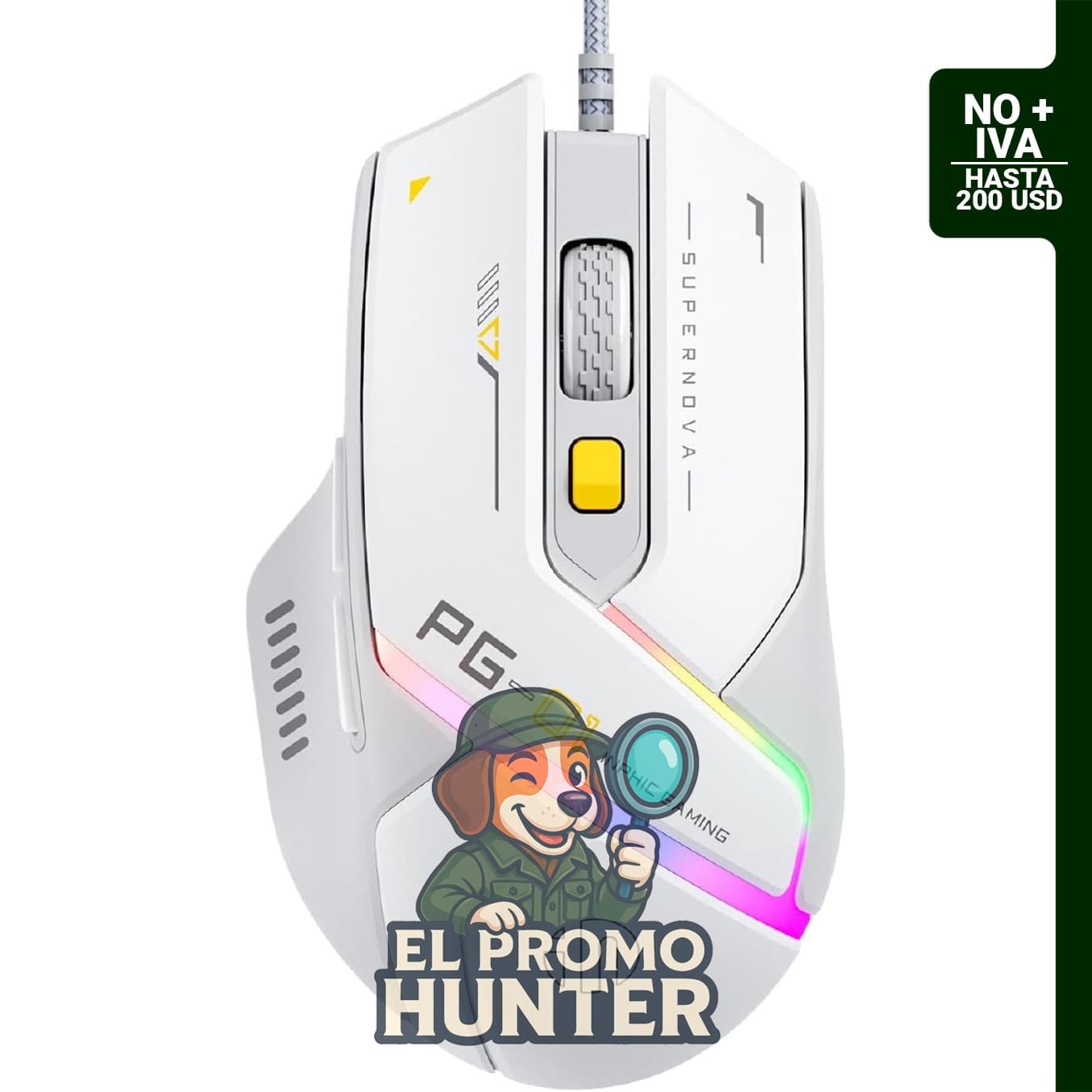 INPHIC PG1 - Ratón ergonómico con cable, 12800 DPI de precisión.