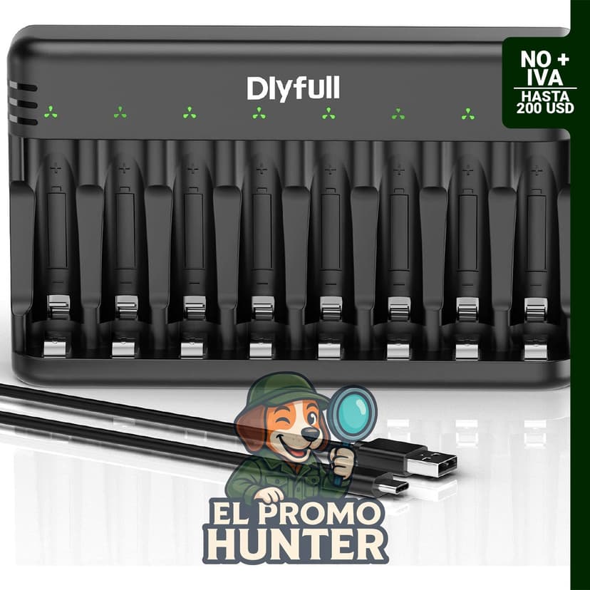Cargador DLYFULL de 8 bahías para baterías recargables AA y AAA Ni-MH de 1.2V