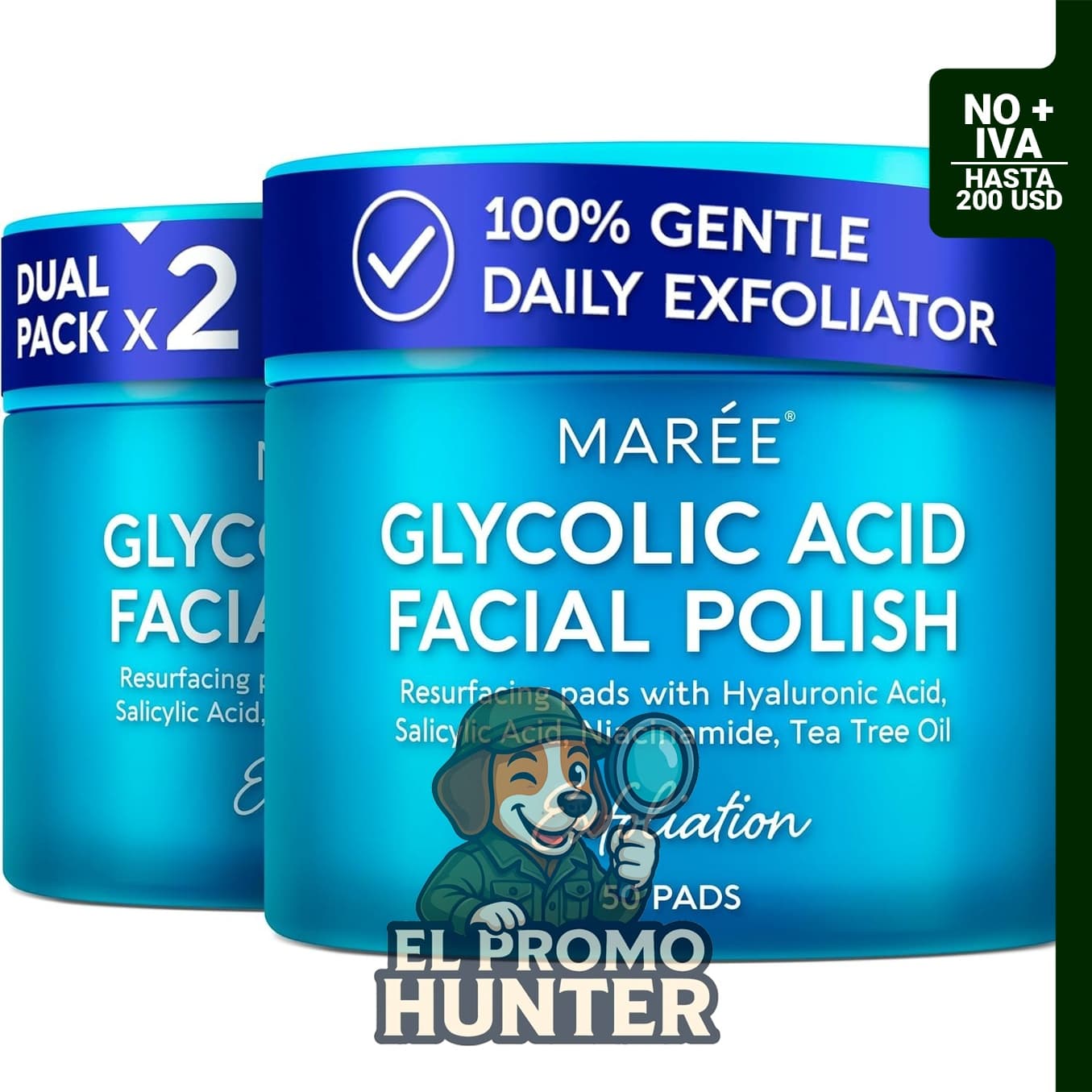 MAREE Pulimentos de Ácido Glicólico - Paquete de 2, con Aceite de Árbol de Té y Ácido Salicílico.
