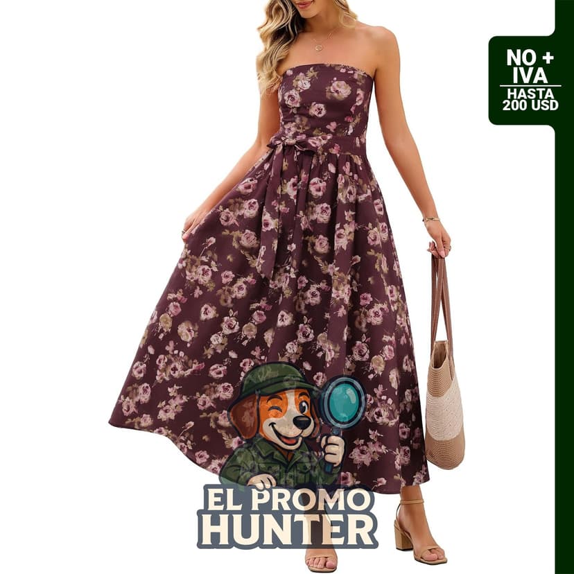 Vestido Maxi Floral de Verano para Mujer, sin tirantes, fruncido con lazo, largo y fluido.