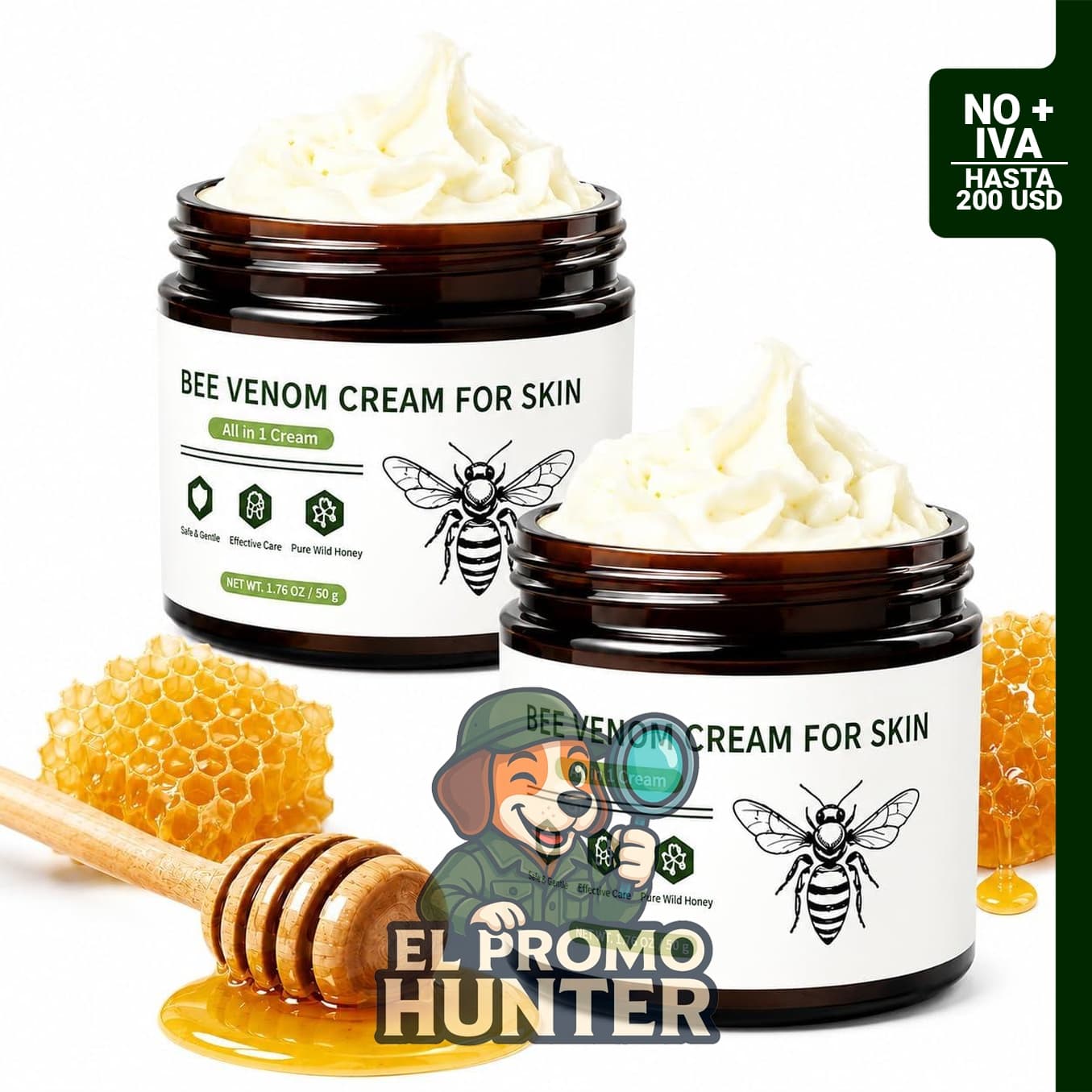 TZUNAKI Bee Venom Cream - 2 paquetes de crema hidratante para la cara y el cuerpo, con fórmula de miel y cera de abeja.