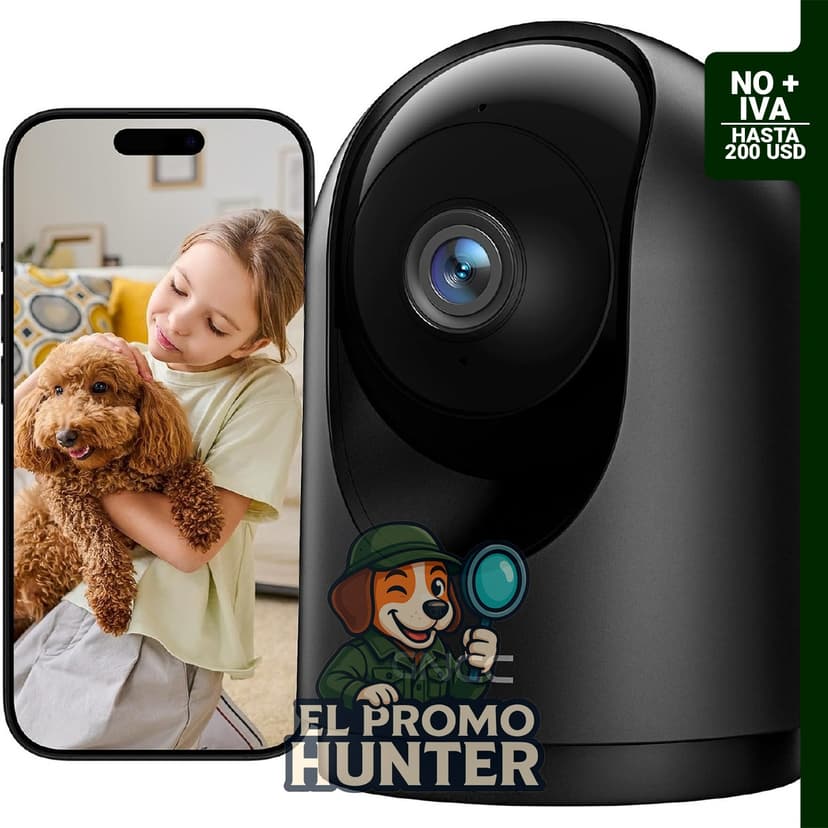 Cámara de seguridad GNCC 2K para interiores con detección de movimiento, visión nocturna y audio bidireccional.