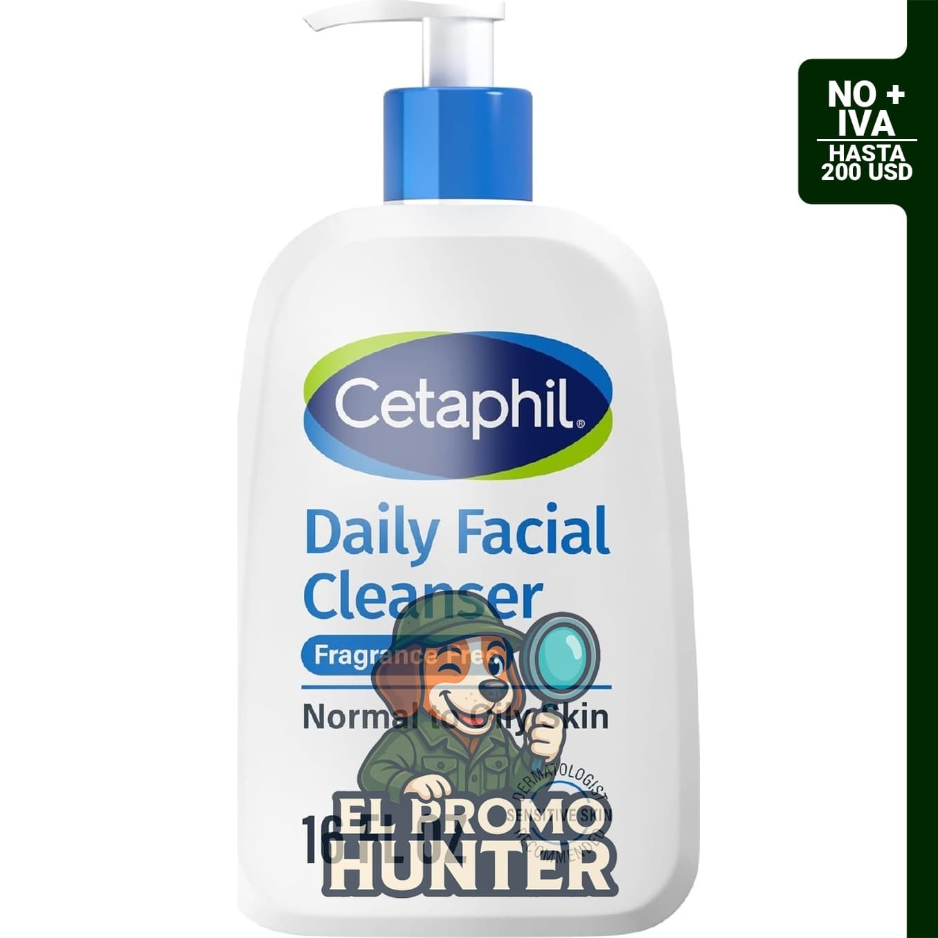 Cetaphil Limpiador facial diario, 16 oz (473 ml) para piel grasa y mixta.