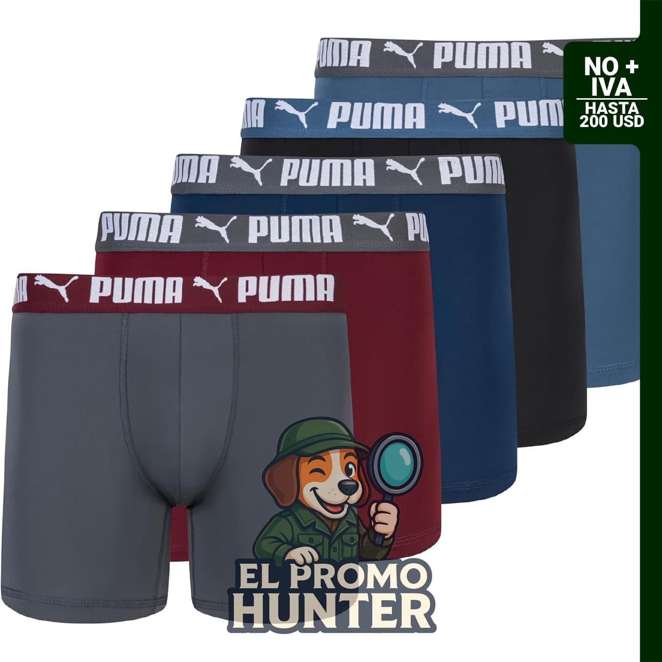 PUMA Paquete de 5 calzoncillos tipo bóxer Performance para hombre