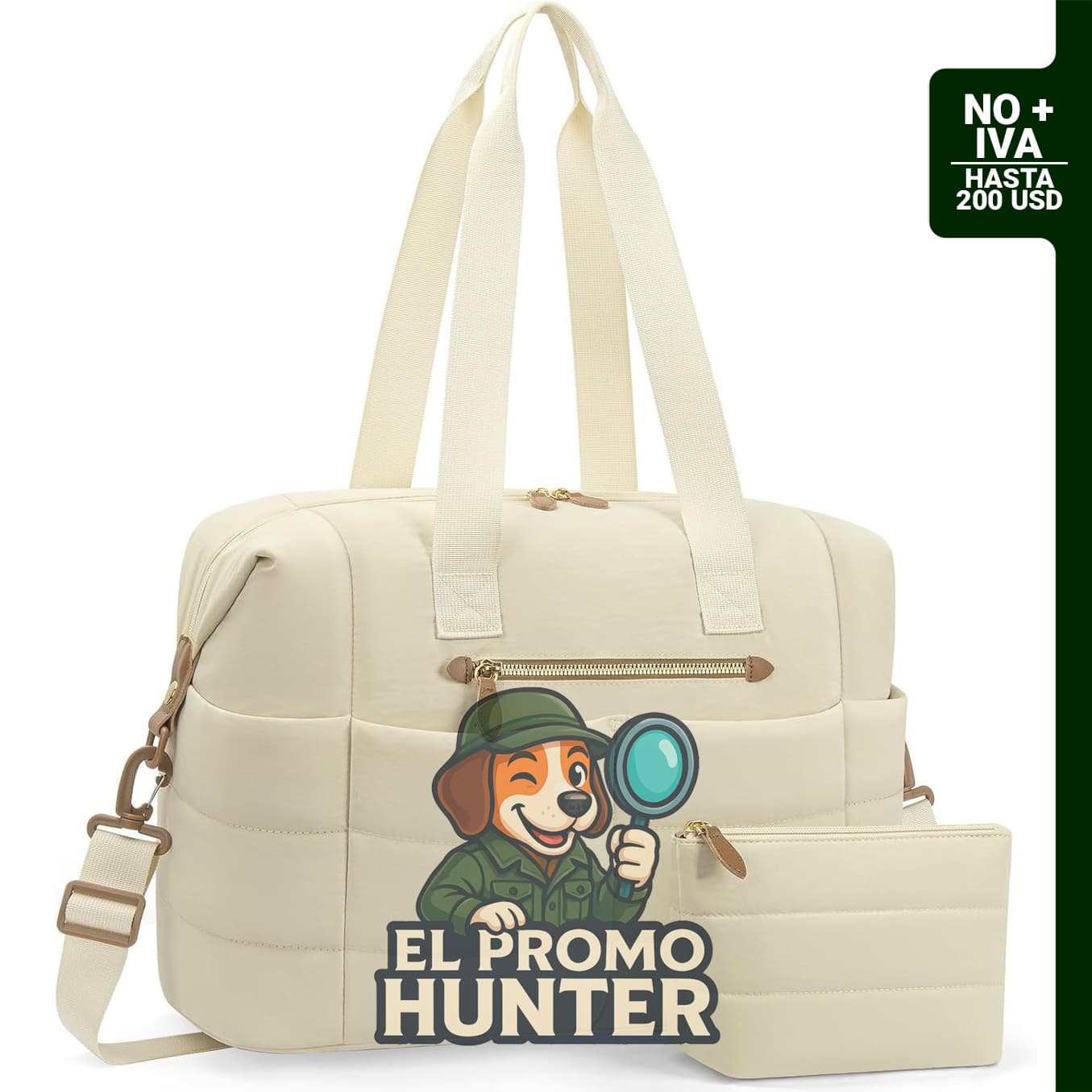 Bolsa de lona de viaje mediana en color beige.