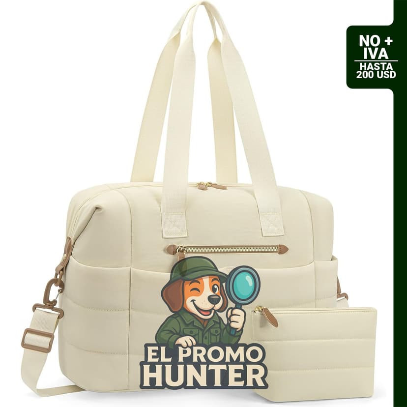 Bolsa de lona de viaje mediana en color beige.