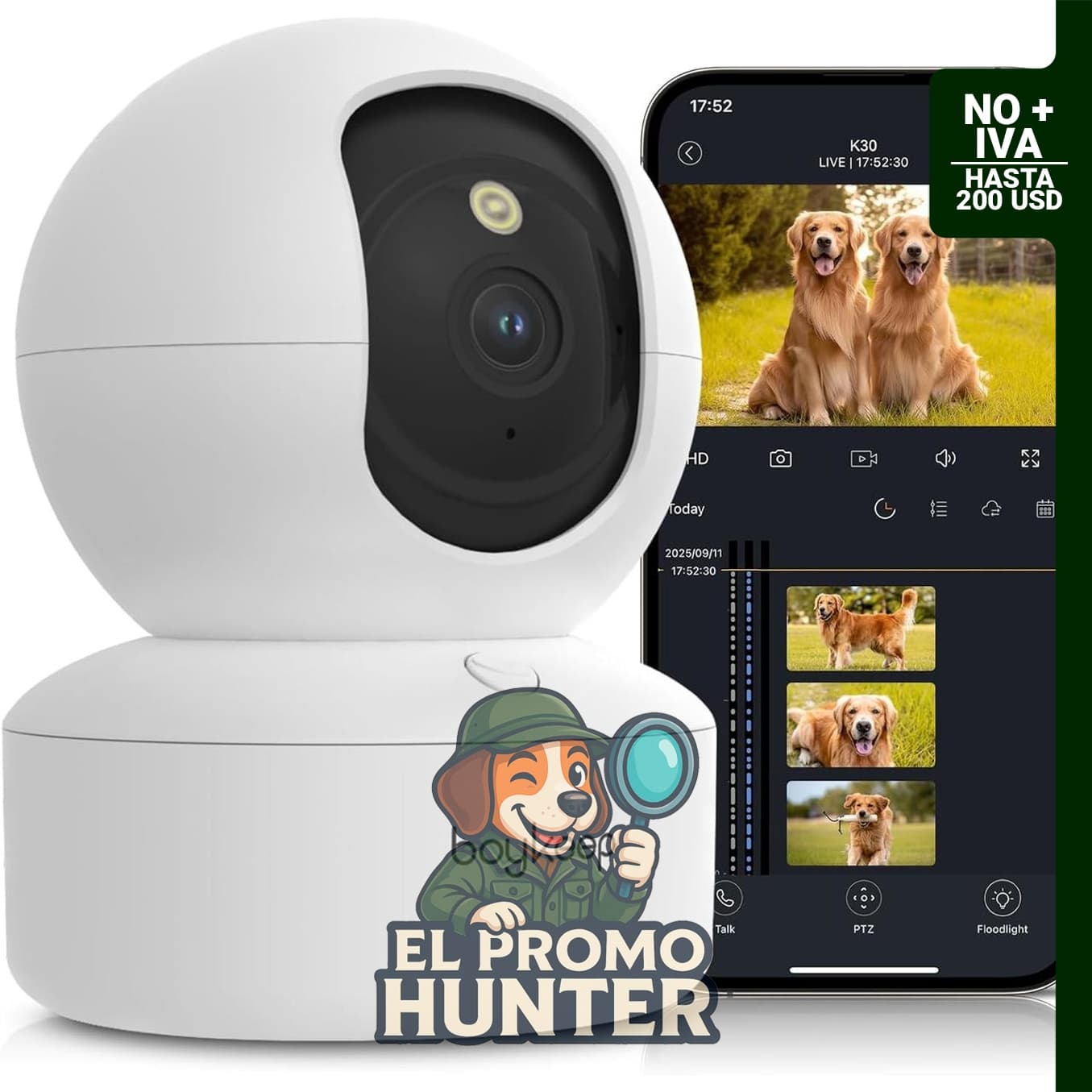 Cámara BoyKeep para interiores, 2K, WiFi 5G/2.4GHz, panorámica 360°, audio bidireccional, visión nocturna en color.