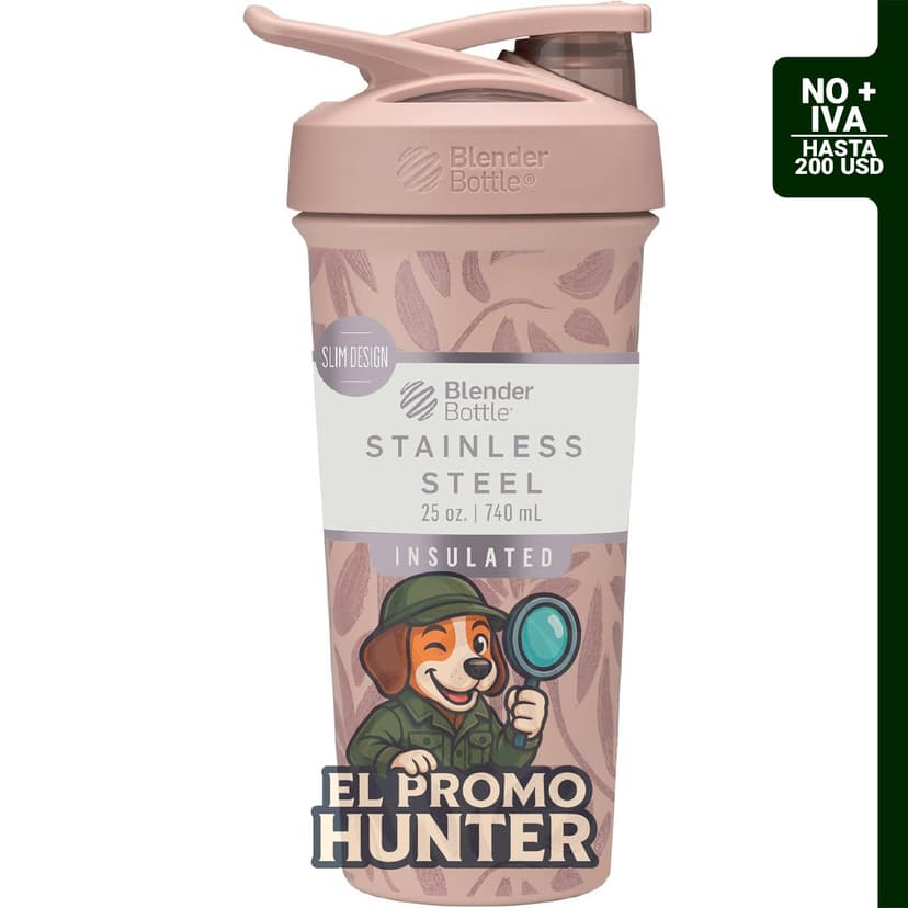 BlenderBottle Sport Sleek, botella agitadora de acero inoxidable de 25 oz (739 ml), diseño floral.