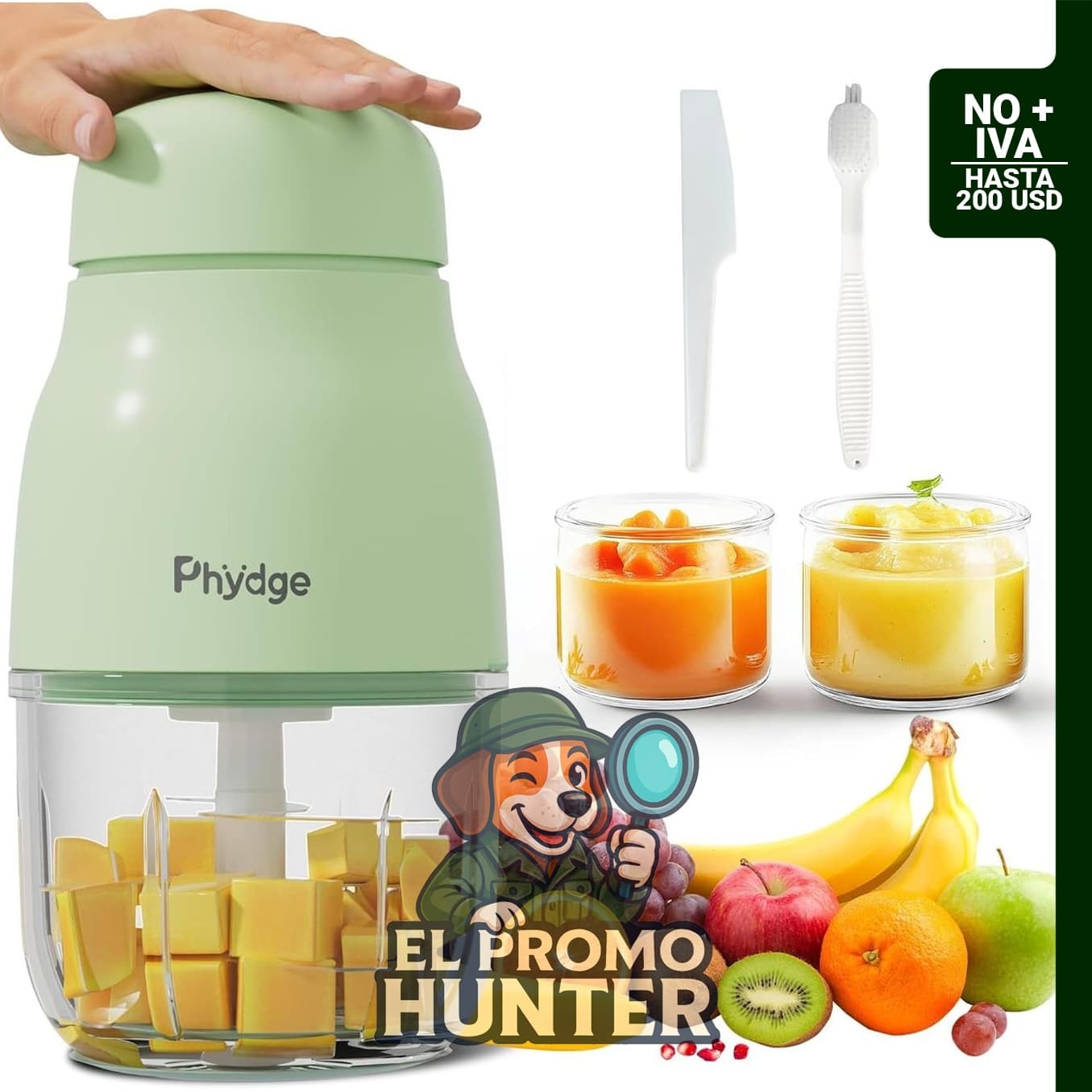 Procesador de alimentos para bebés de 10 oz con 8 cuchillas y cuenco de vidrio sin BPA.