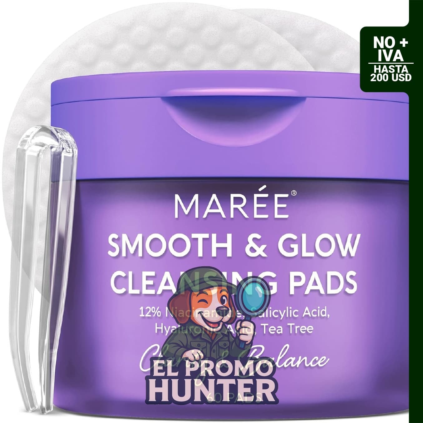 MAREE Almohadillas de tóner de niacinamida, exfoliantes con 12% de niacinamida, ácido salicílico, ácido hialurónico y árbol de té.