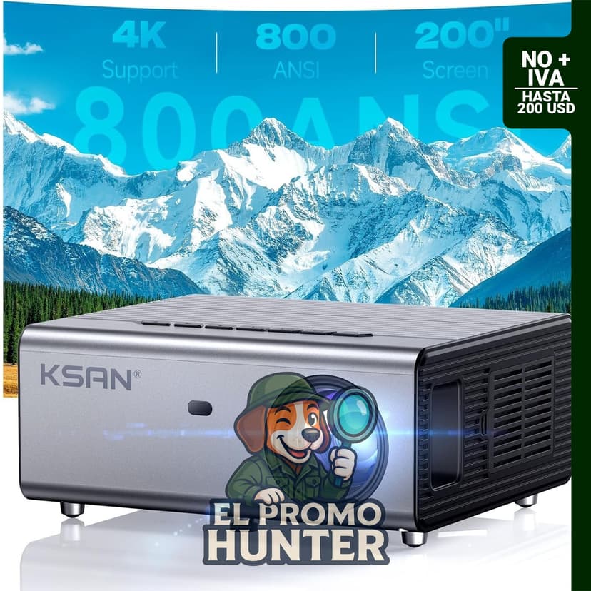 Proyector KSAN de 800 lúmenes ANSI con WiFi 6, altavoz de 5 W y soporte de proyección de hasta 200 pulgadas.