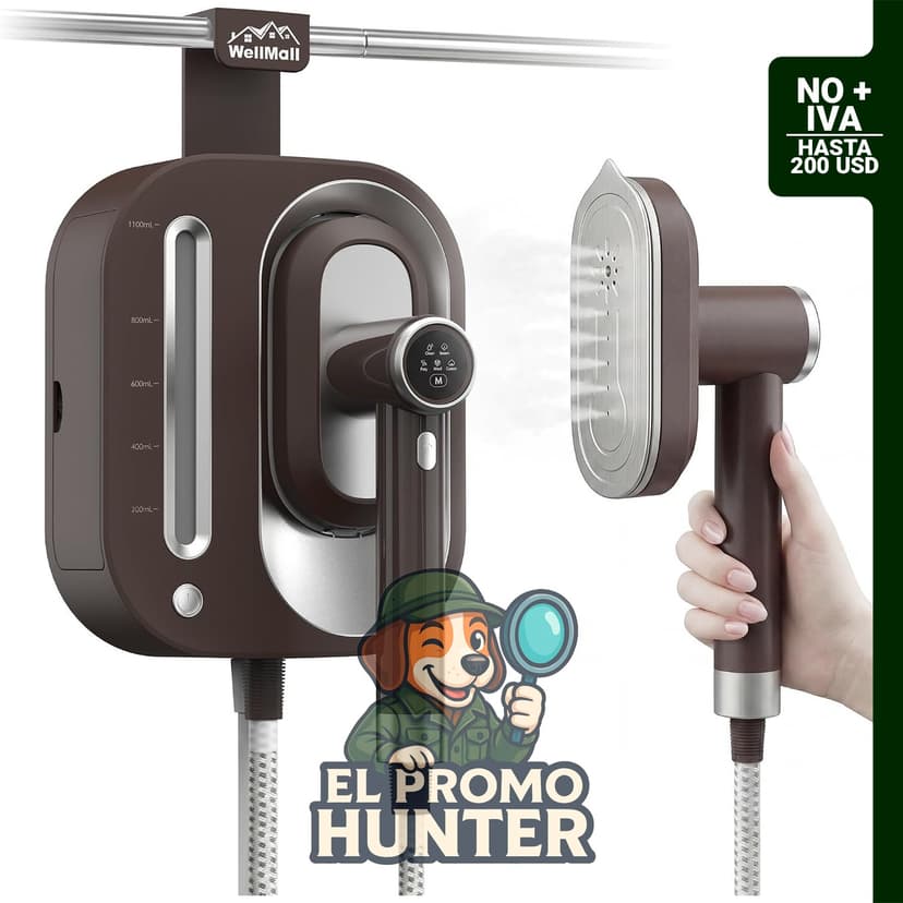 Vaporizador 2 en 1 para ropa de 1550 W con tanque desmontable de 1,1 L y calentamiento en 30 segundos.