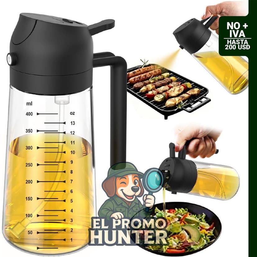 TrendPlain Pulverizador de aceite de oliva de vidrio de 16 oz (470 ml) para cocinar, incluye dispensador 2 en 1.