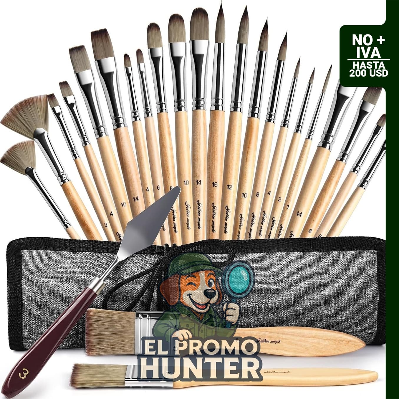 Juego de pinceles de pintura acrílica Golden Maple, 25 piezas para acrílico, óleo y acuarela.