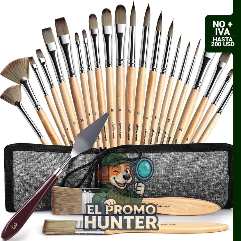 Juego de pinceles de pintura acrílica Golden Maple, 25 piezas para acrílico, óleo y acuarela.
