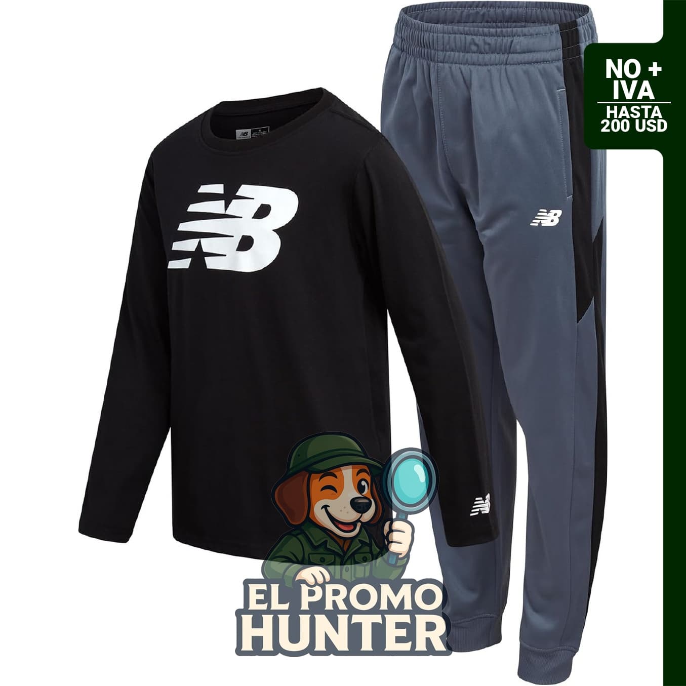 New Balance conjunto de jogger para niño, incluye camiseta gráfica de manga larga y pantalones jogger de tricot.