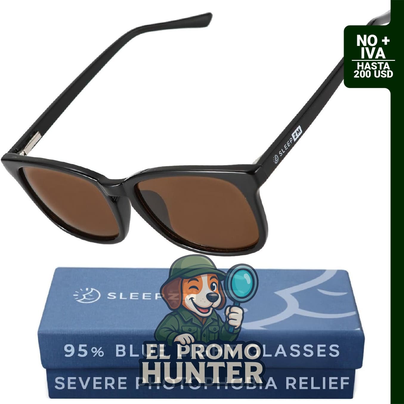 Sleep ZM Gafas de Bloqueo de Luz Azul, 94% marrón, negro Wayfarer