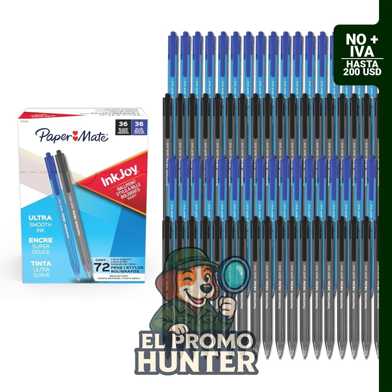 Paper Mate InkJoy 100RT, bolígrafos de tinta negra y azul, punta media (1 mm), paquete de 72 unidades.