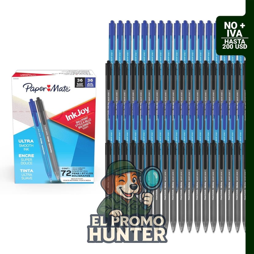 Paper Mate InkJoy 100RT, bolígrafos de tinta negra y azul, punta media (1 mm), paquete de 72 unidades.