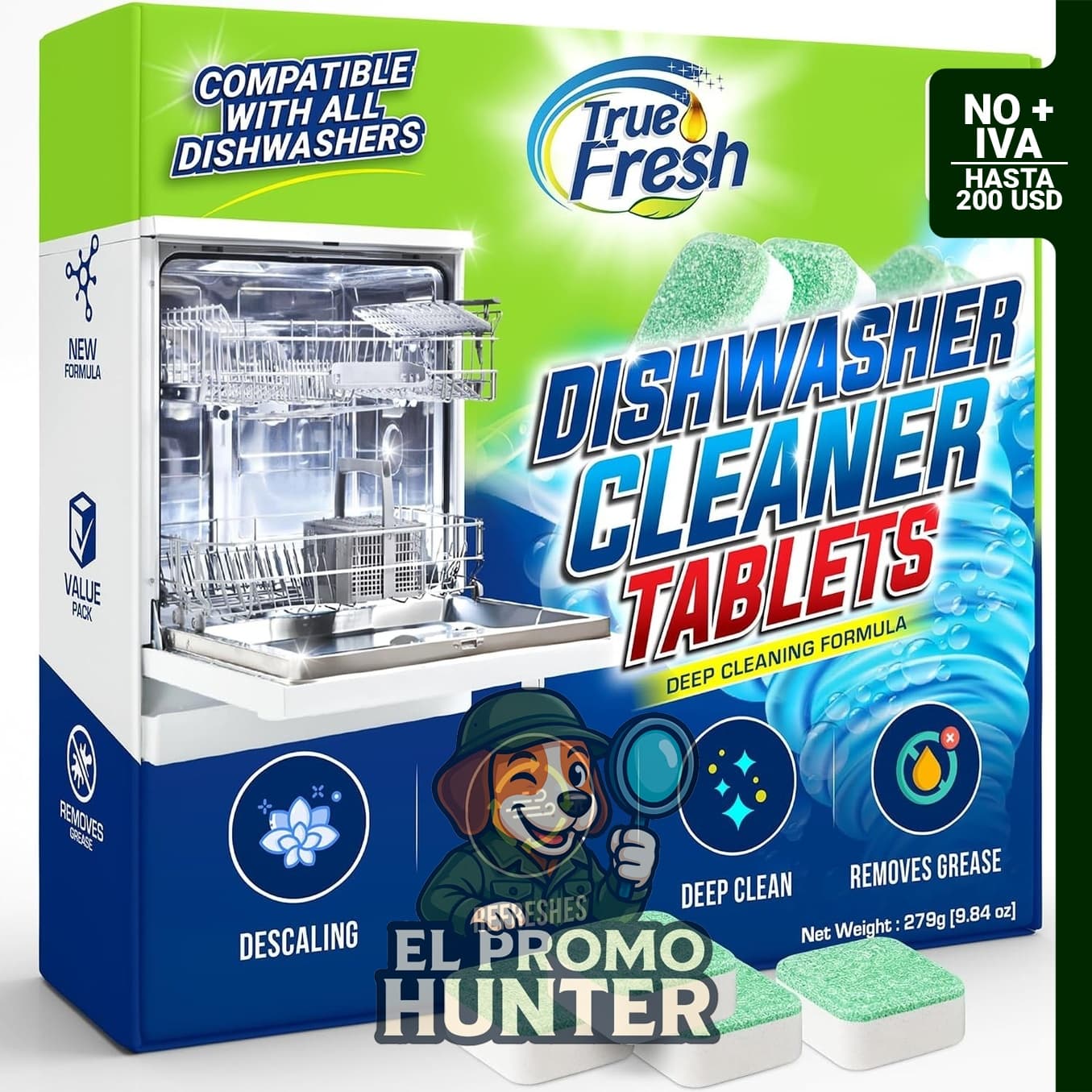 Tabletas limpiadoras y desodorizantes True Fresh para lavavajillas, paquete de 24.