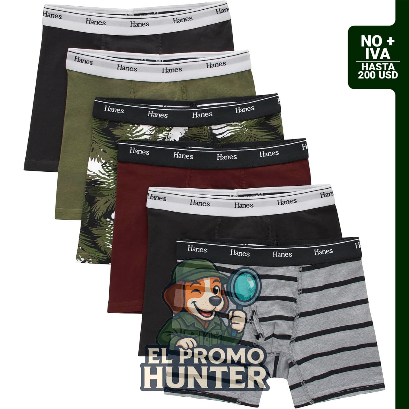 Hanes calzoncillos tipo bóxer para niños, paquete de 6, confeccionados en algodón elástico y transpirable.