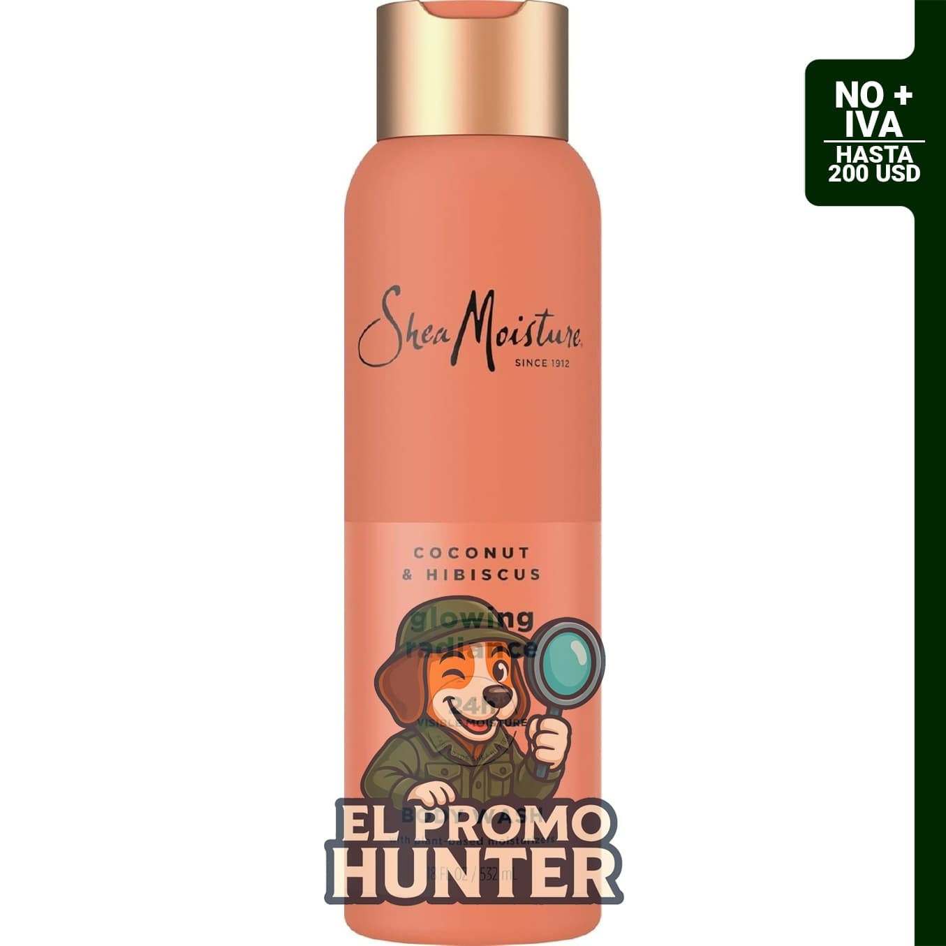 Gel de baño SheaMoisture Coconut Hibiscus Glowing Radiance, 532 ml, hidratación 24 horas.