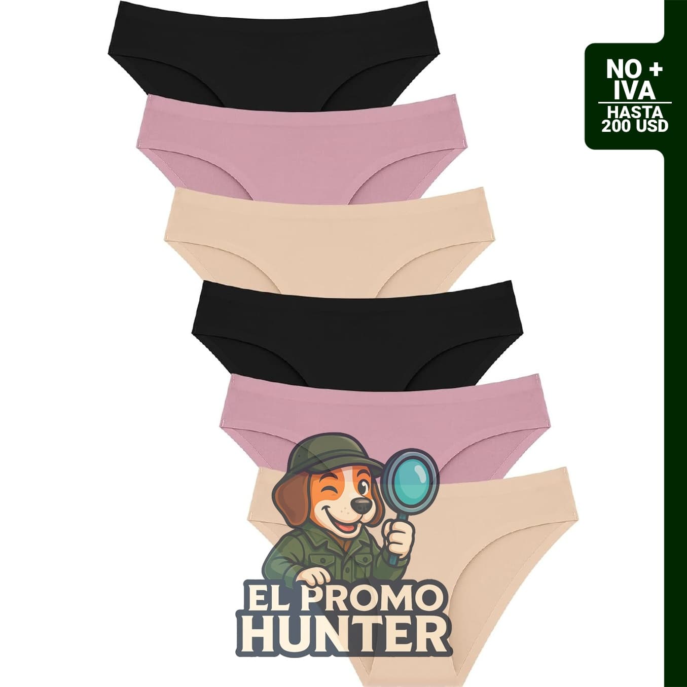 Paquete de 6 calzones tipo hípster sin costuras para mujer, elásticos y suaves, disponibles en tallas XS-XL.