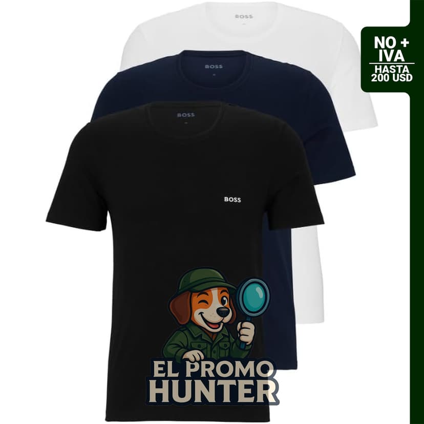 Paquete de 3 camisetas BOSS de algodón con logotipo bordado para hombre.