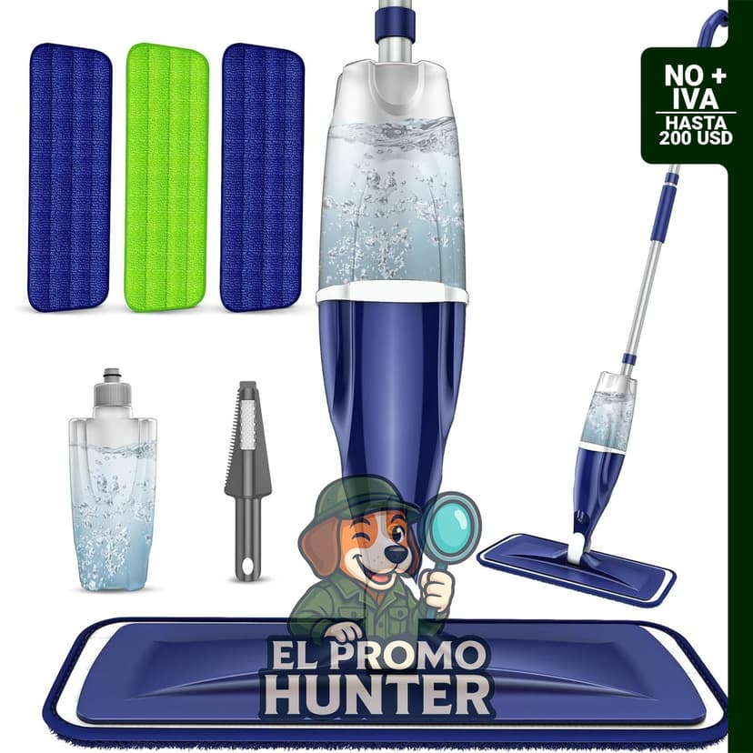 Trapeador de Microfibra con Rociador para limpieza de pisos, incluye 3 almohadillas lavables reutilizables.