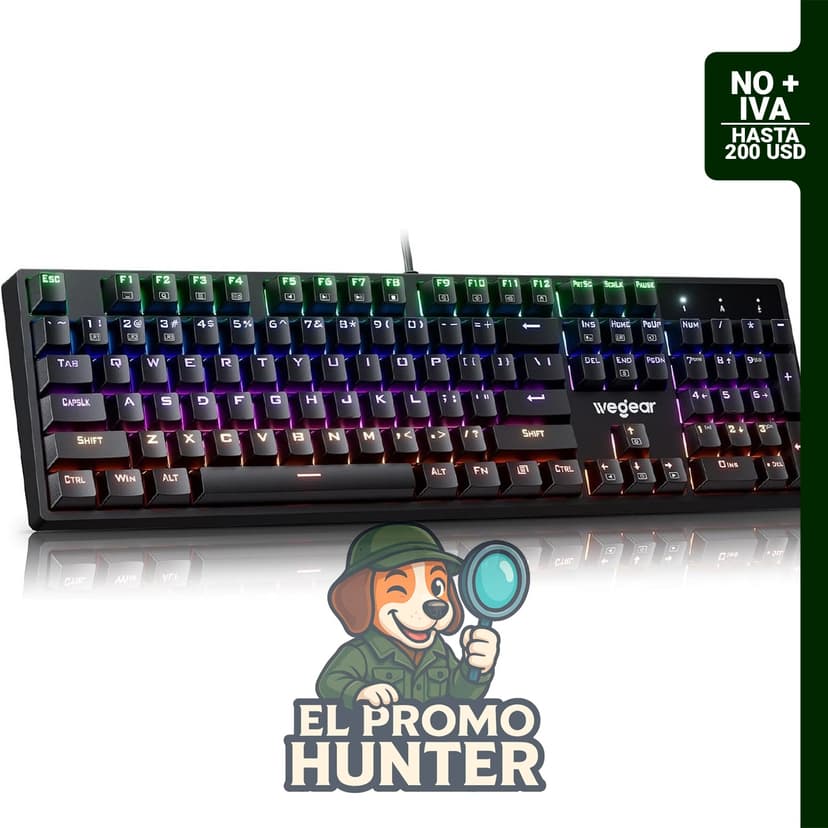 Teclado mecánico con cable para juegos Wegear, 104 teclas, color negro