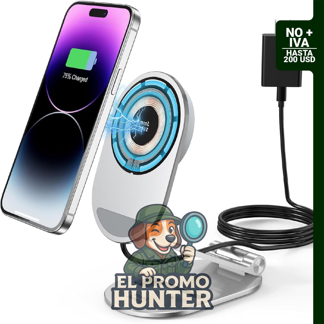 Minthouz Cargador inalámbrico magnético, estación de carga ajustable de 20 W para iPhone y AirPods.