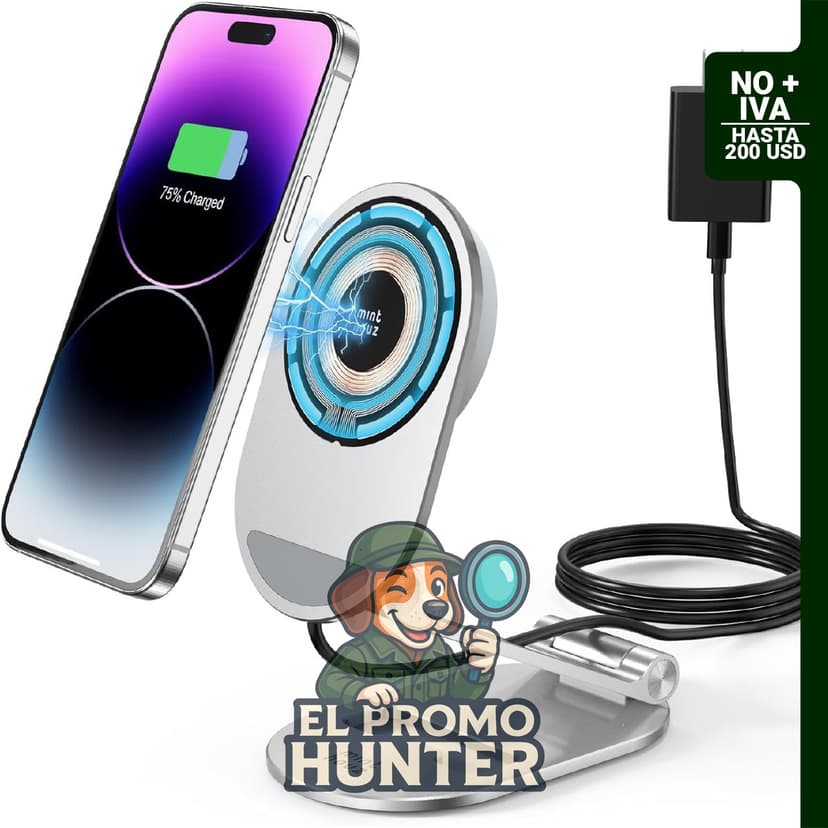 Minthouz Cargador inalámbrico magnético, estación de carga ajustable de 20 W para iPhone y AirPods.