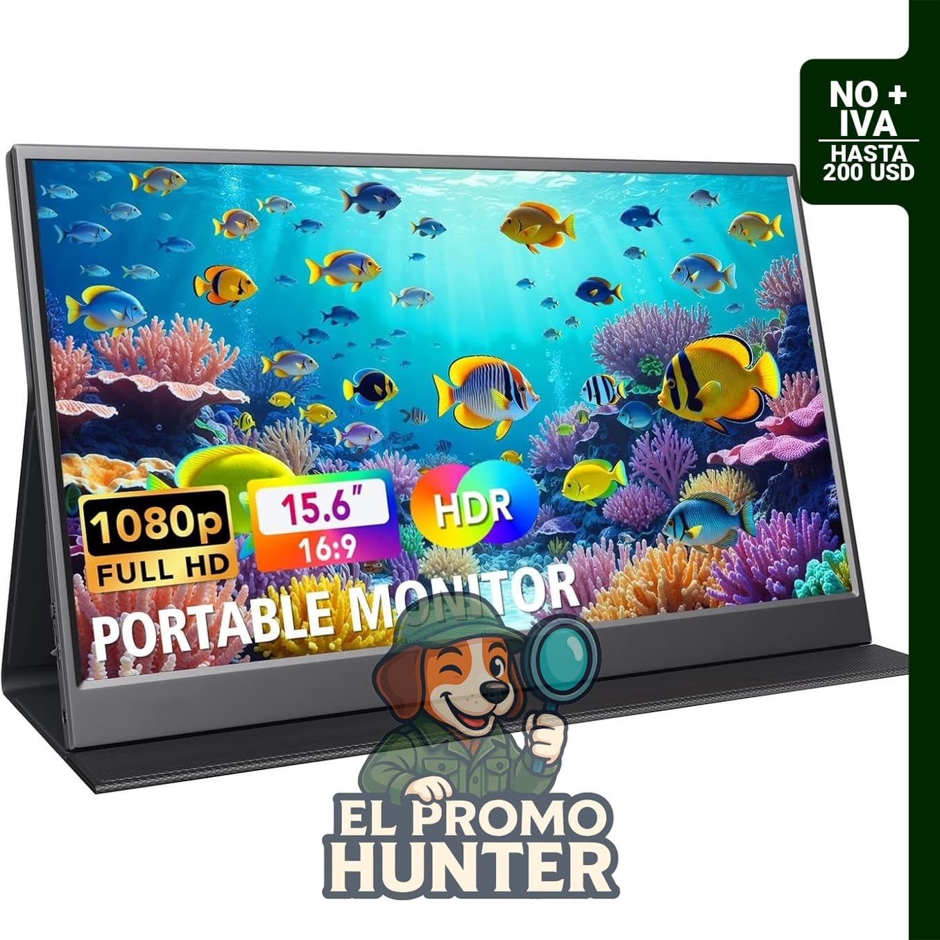 Monitor portátil POCSARUE de 15.6" (39.6 cm) 1080P FHD IPS, con USB-C y HDMI, altavoces integrados.