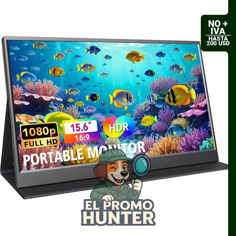 Monitor portátil POCSARUE de 15.6" (39.6 cm) 1080P FHD IPS, con USB-C y HDMI, altavoces integrados.