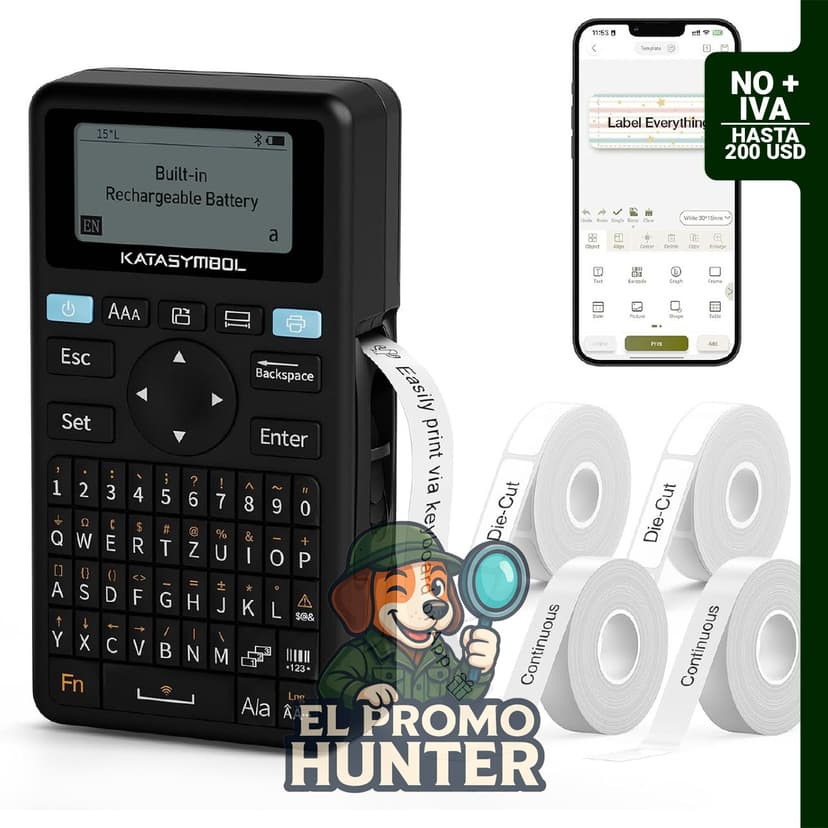 SUPVAN E11 Máquina etiquetadora con teclado y Bluetooth, incluye 4 cintas.
