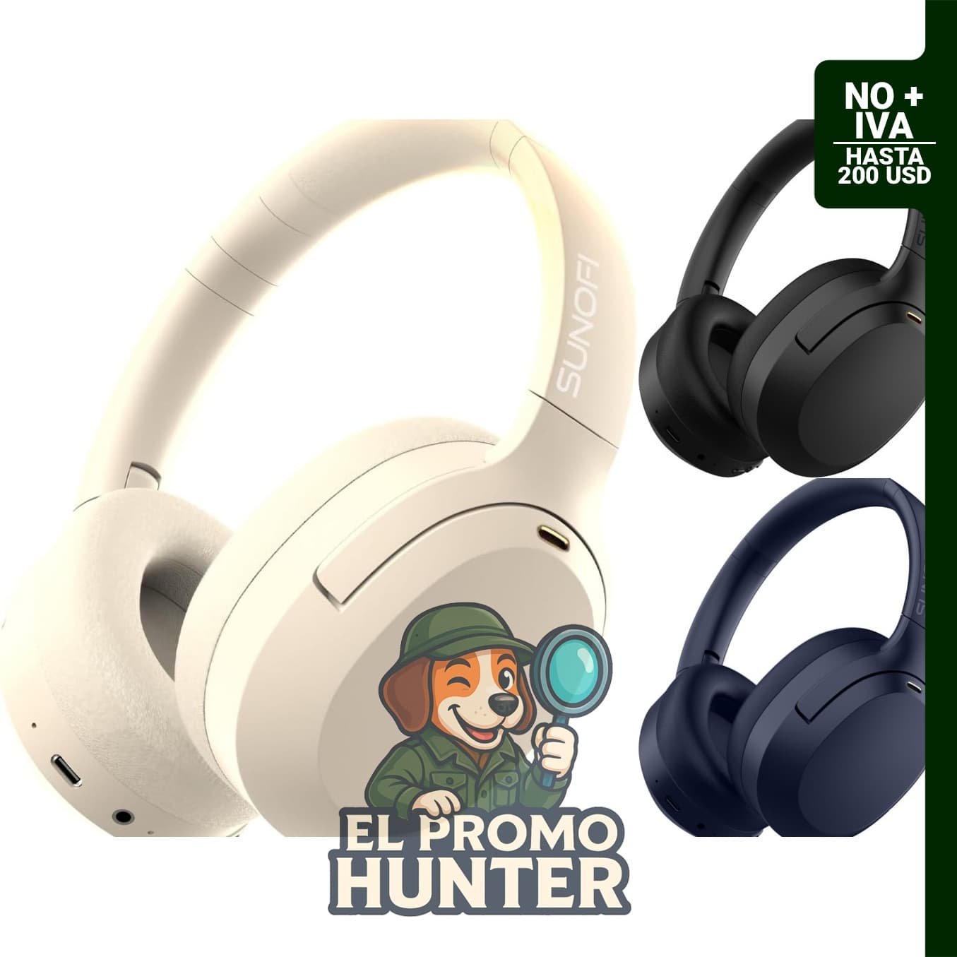 Auriculares Híbridos Bluetooth sobre la oreja con cancelación activa de ruido y micrófono. Reproducción de hasta 40 horas.