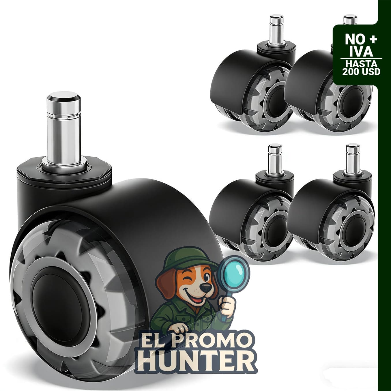 Ruedas dobles de 2 pulgadas para silla de oficina, juego de 5, ajuste universal.