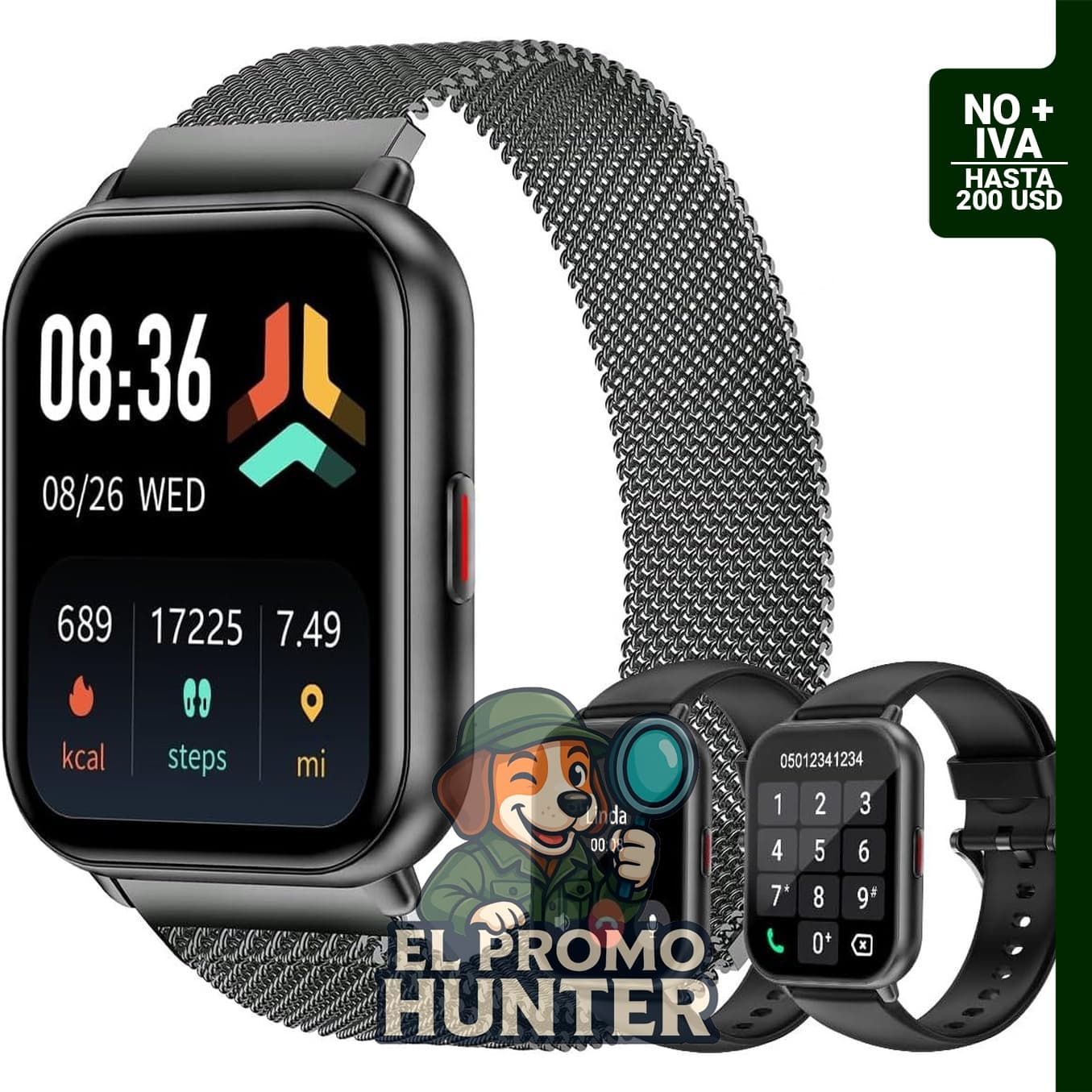 Reloj inteligente de 1.85" con monitor de frecuencia cardíaca y rastreador de sueño para iPhone/Android.